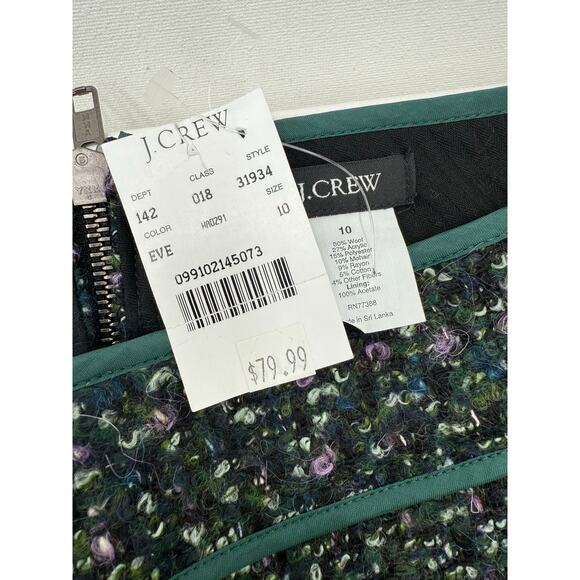 J. Crew Wool Mohair Blend Tweed Short Mini Skirt Lined NEW Size 10 Black Green - Picture 3 of 10